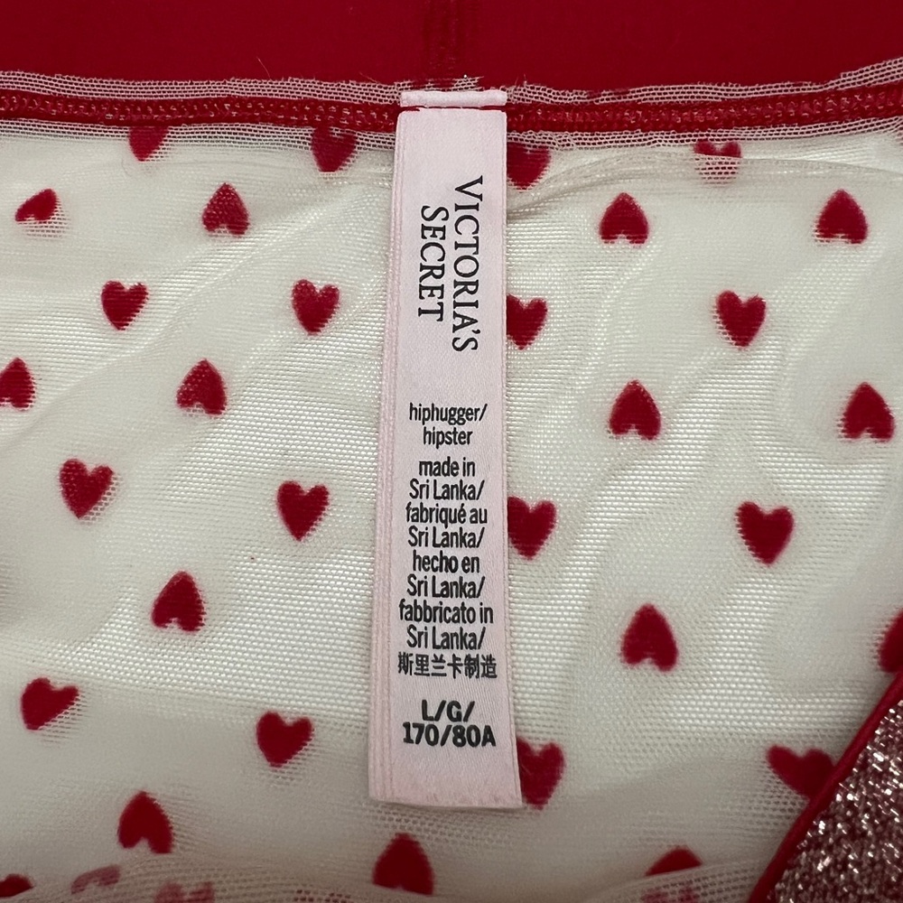 Victoria’s Secret Shimmer Logo WaistBand Red Heart Sheer Back Panties VS Large L - Picture 6 of 6